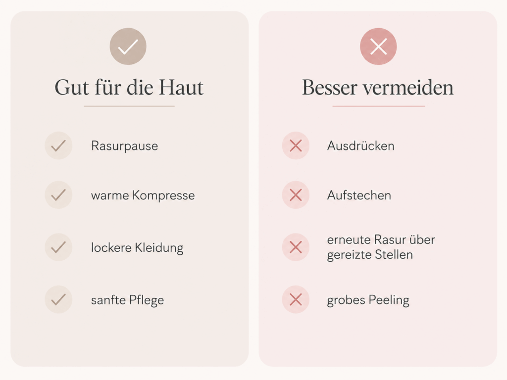 Do's und Don'ts bei eingewachsenen Haaren im Intimbereich. Mit KI generiert.